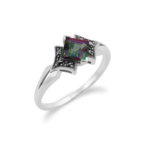 Gemondo 925 Sterling Silver Art Deco Mystic Green Topaz /& Marcasite Ring
