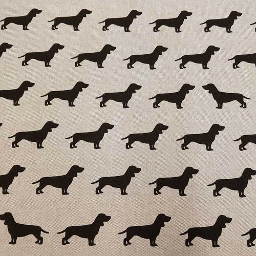 Stoff Meterware Baumwollstoff pflegeleicht natur Dackel Hund schwarz Teckel Neu