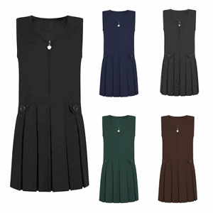 Girls Premium Quality Box Pleat Zip Front Pinafore School Uniform Dress UK Made