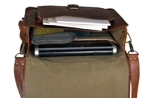 Large Real Goat Leather Vintage Brown Messenger Shoulder Laptop Bag Briefcase 