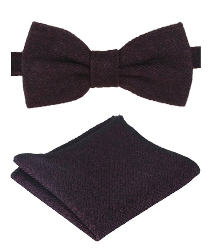 Mens Boys Herringbone Tweed Dickie Bow Tie /& Pocket Square Handkerchief Hanky