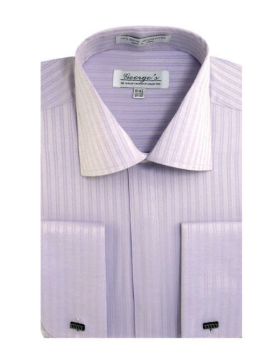 Men/'s Fashion Elegance Striped Dress Shirt French Cuff Long Sleeve Style SG30