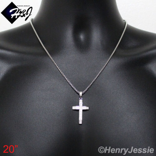 MEN 925 STERLING SILVER ICED OUT BLING 3D CROSS PENDANT+20/"X2MM BOX NECKLACE*SP5