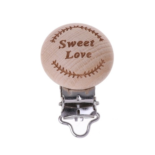 Baby Pacifier Clip Engraved Wooden Natural Beech Wood Pacifier Holder Dummy Clip