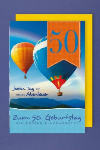 50 Geburtstag Karte Grußkarte Heißluftballon Applikation 16x11cm