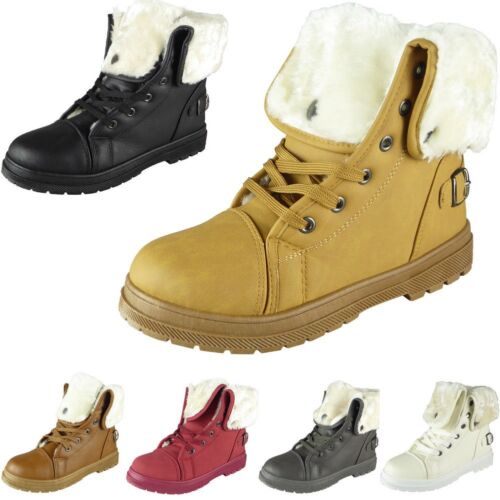 Details about  &nbsp;Ladies Ankle Boots Womens Faux Fur Lining Sneakers Lace Up Flat Trainers Shoes S