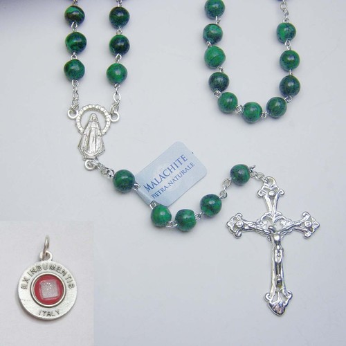 Bonus St Malachite Gemstone Rosary Sterling Silver Anthony Relic Medal