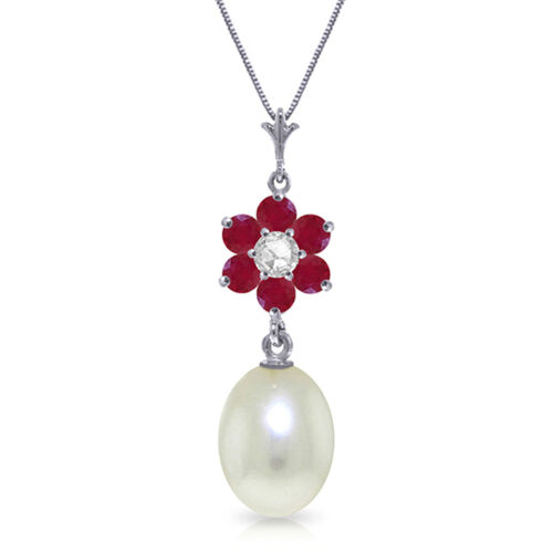 Details about   4.53 CTW 14K Solid White gold fine Necklace 16" genuine pearl Ruby Diamond 