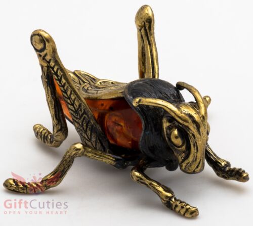Solid Brass Amber Figurine Grasshopper IronWork