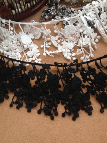 Black & White Leaf Tassels Lace Rayon Trim Embroidery Lace Trim 5.11" 2 Yards 