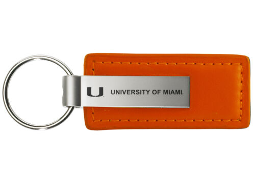 Leather and Metal Keychain Orange University of Miami