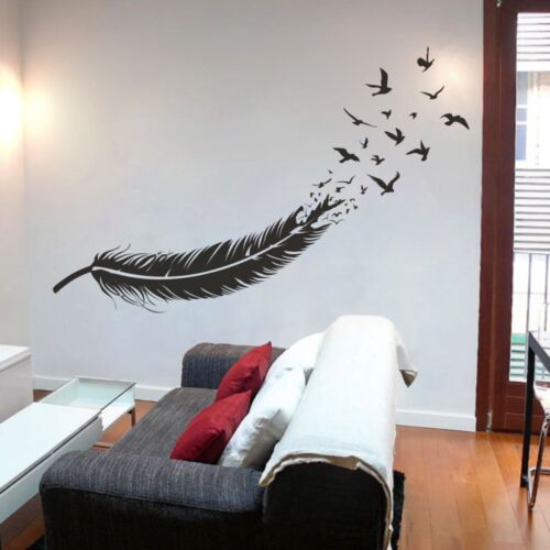 Flying Bird Feather Wall Decal Plume Vinyl Inspired Home Removable Mural Decor 