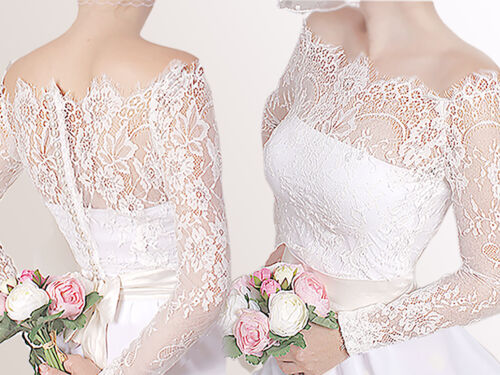 Bridal  off shoulder lace bolero jacket /shrug/ 3/4  sleeve wedding gown 