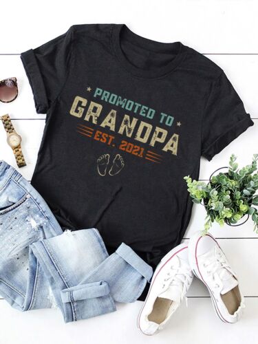 Mens Classic T-shirt Promoted To Grandpa Est 2021 Short Sleeve Tee Black