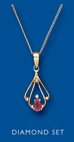 Ruby and Diamond Pendant Yellow Gold Ruby Pear Necklace Premium Diamond 