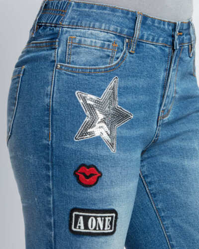 K-Taille Neuf!! Jeans Avec Patches Kp 99,98 € SOLDES/%/%/% Bleu Maloo