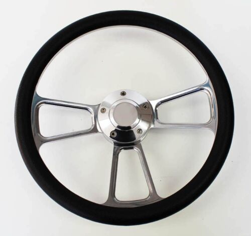 67 68 Pontiac GTO Firebird Steering Wheel Black and Billet 14" Shallow Dish 