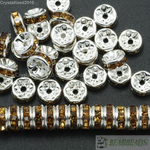 100 Czech Crystal Rhinestone Silver Rondelle Spacer Beads 4mm 5mm 6mm 8mm 10mm 