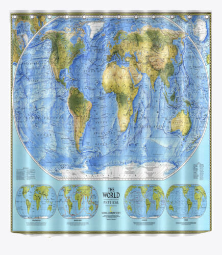 72/79"  Shower Curtain Bathroom Mat Rug Set Hook Waterproof Fabric World Map 861 