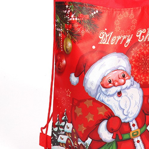 1//5PCS Drawstring Red Claus Christmas Non-woven Strings Santa Xmas Gift Bags