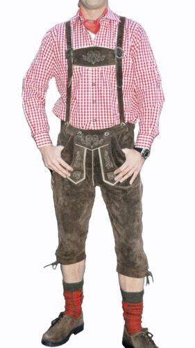 Traditional Costume Lederhosen Knee Breeches with Straps Brown,leather from 100/%