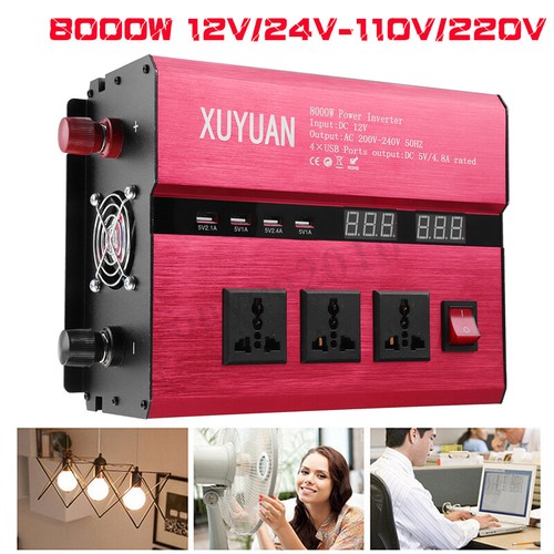 8000W Car Solar Power Inverter 12V//24V DC to 110V//220V AC Sine Wave Converter