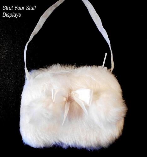 Details about   1 WHITE FUR PURSE w/ PomPoms NEW Zipper opening FOR 16" 22" TALL DOLL FASHION