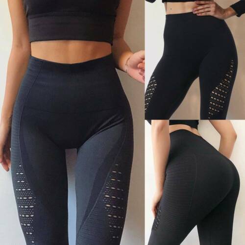 Ladies High Waist Fitness Leggings Womens Gym Workout Trousers Solid Yoga Pants
