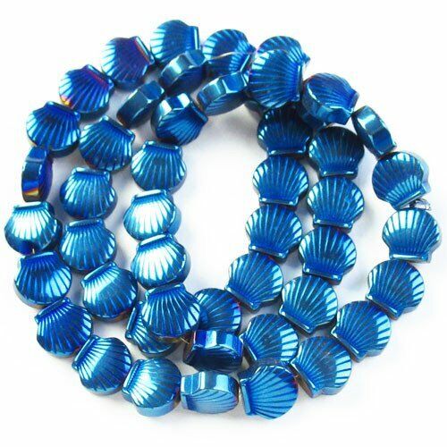 9x8x4mm Carved Blue Hematite Shell Loose bead 15.5 inch 