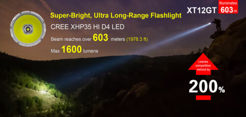 Klarus XT12GT 1600 LM CREE XHP35 DEL-Extérieur /& Tactical recharge lampe de poche