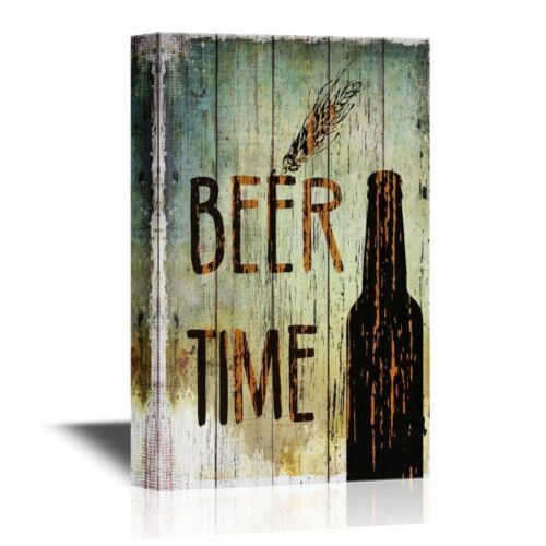 Canvas Wall Art wall26 16x24 Beer Time on Vintage Wood Style Background 