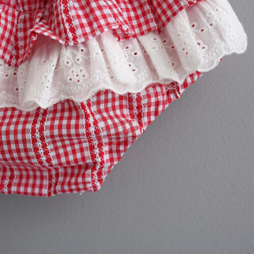 Details about   2Pcs Kids Baby Girls Summer Outfits Grid Short Sleeve Princess Dress Shorts Set 