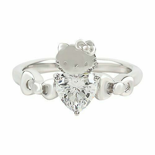 Details about   Hello Kitty Ring Cubic Zirconia Heart And Ribbon 925 Sterling Silver Ring 