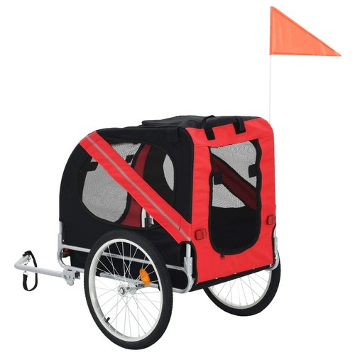vidaXL Remorque de Vélo pour Chiens Rouge et Noir Chats Animaux de Compagnie