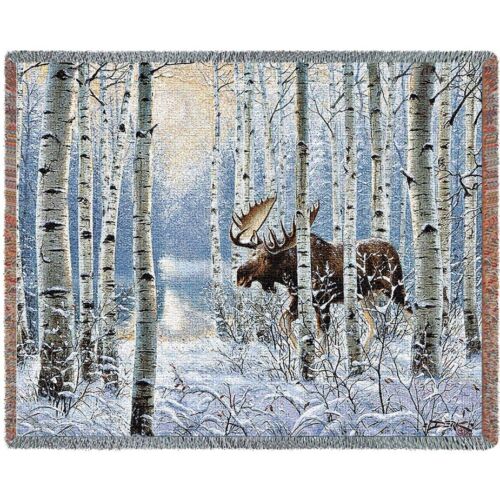 New Moose Woven Cotton Afghan Gift Throw Blanket Outdoor Rustic Decor Cabin Rack