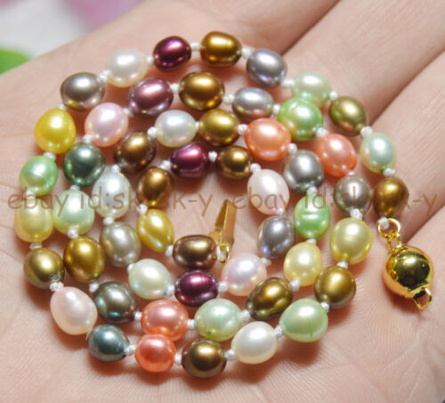 Natural Pearl 6-7mm Multicolored Genuine Freshwater cultured Pearl Necklaces 18”
