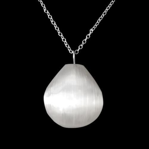 Selenite Crystal Drop Pendant Chakra Love Stone Sterling Silver Necklace CHARGED