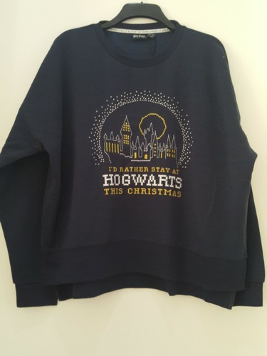 BNWT Harry Potter Hogwarts Christmas Navy Sweatshirt Jumper Ladies Primark