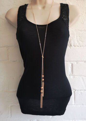 Stunning 30" long ROSE GOLD tone knotted lariat chain & tassel pendant necklace 