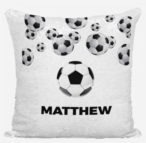 Personalised Football Design Any Name Magic Reveal Blue Sequin Cushion Cover 4 