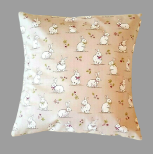 14"16" 18" New Children Cushion Cover Taupe Pink Bunny Rabbits Print Handmade 
