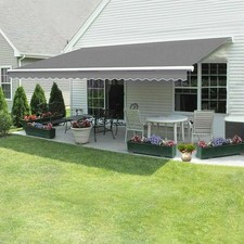 3m Retractable Awning Fabric Manual Outdoor Garden Patio Sun Shade Shelter Grey