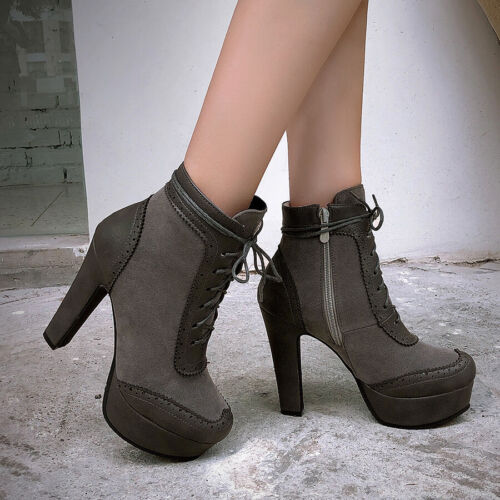 Details about   Women's Military Boots Motorcycle Lace Up Zip Combat Chunky Heel Ankle Booties 