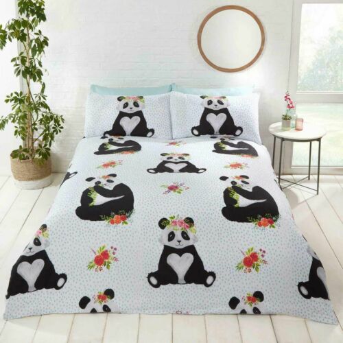 Panda with Floral & Spots Duvet Quilt Cover Bedding Set with Pillowcases 