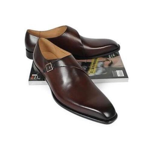 Men leather shoes Handmade Mens brown formal monk Shoes Men brown dress shoes 