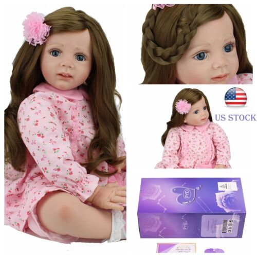 24" Real Life Reborn Dolls Toddler Girl Handmade Long Hair Princess Doll Gift US 