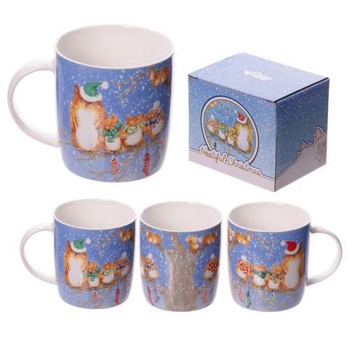 Jan Pashley Christmas Owls Single Bone China Mug Bone China Gift Box xmug10