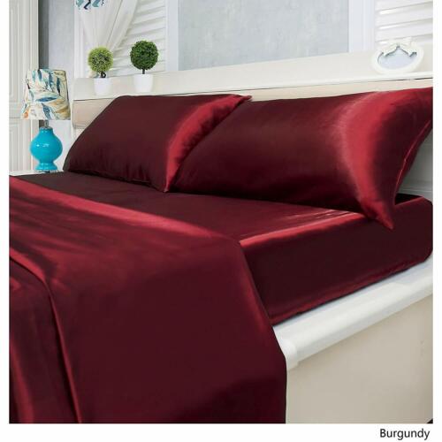 Deep Pocket Fitted Sheet+2 PC Pillow Case 1200 TC Satin Silk Small Double Solid