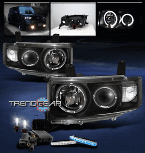 2003-2006 SCION XB HALO BLACK PROJECTOR HEAD LIGHT+BLUE DRL LED SIGNAL+6000K HID 