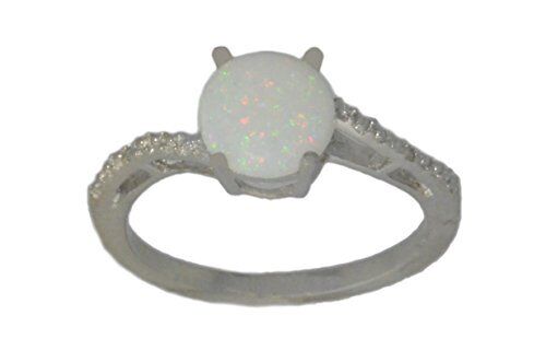 7mm Genuine Opal /& Diamond Round Ring .925 Sterling Silver